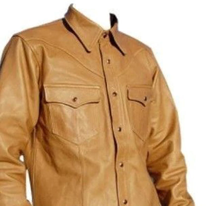 Men Brown Leather Shirt