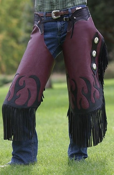 Purple & Black Fringes Leather Chap Cowboy Chinks Chap Ranch Wear Western Pants