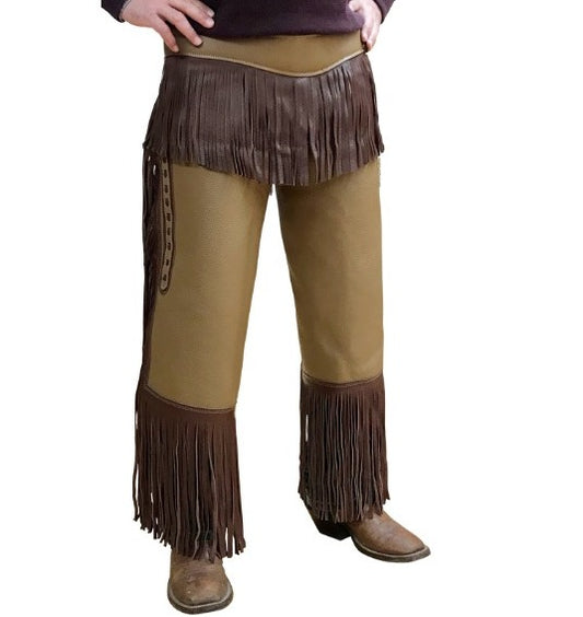 Equestrian Brown Leather Fringes Chap Cowboy Chinks Chap Ranch Wear