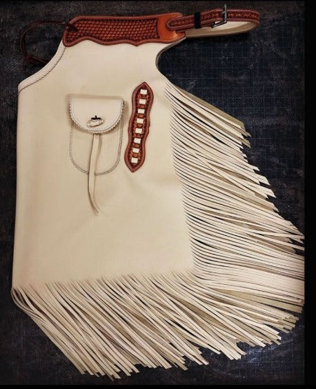 Fringes Leather Beige Chap Cowboy Legging Ranch Wear Chinks Chaps Horse Riding Pants