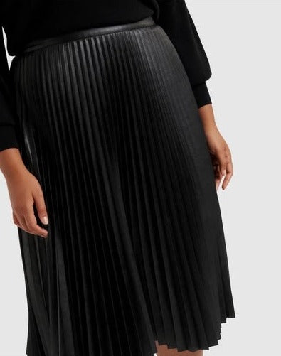 Women Leather Harmony Curve Vegan Pleated Skirt