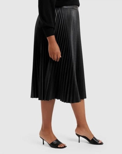 Women Leather Harmony Curve Vegan Pleated Skirt