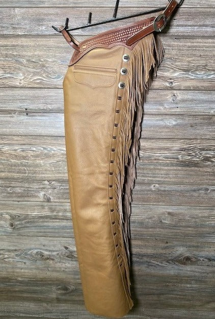 Caramel Brown Leather Chap Cowboy Fringes Chinks Chap Ranch Wear Legging Equestrian