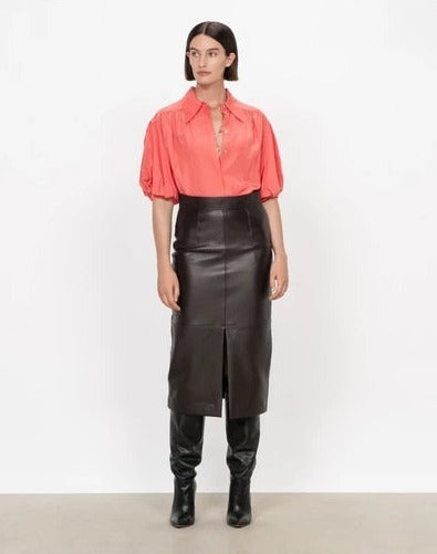 Structured Leather Pencil Skirt Black Cherry