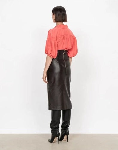 Structured Leather Pencil Skirt Black Cherry