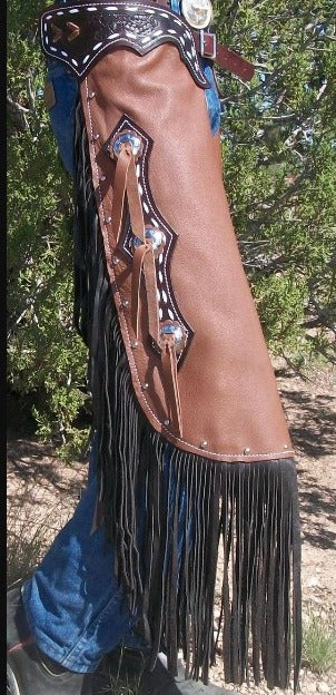 Black Fringes Leather Brown Chap Cowboy Legging Ranch Wear Chinks Chaps Western Pants