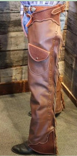 Western Pants Tan Brown Leather Chap Cowboy Chinks Chap Ranch Wear Cowboy Costume