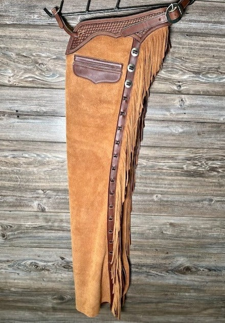 Suede Leather Tan Brown Chinks Chap Cowboy Horse Riding Chaps Ranch Wear Legging