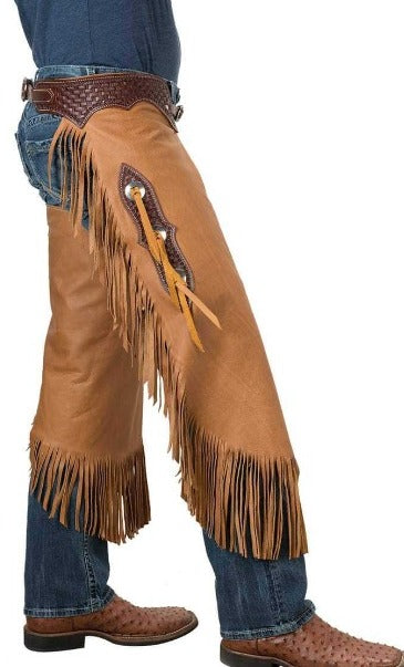 Western Fringes Short Pants Tan Brown Leather Chap Cowboy Chinks Chap Ranch Wear