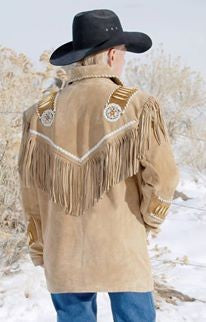 Handmade Suede Beige Braided Beads Mens Western Jacket