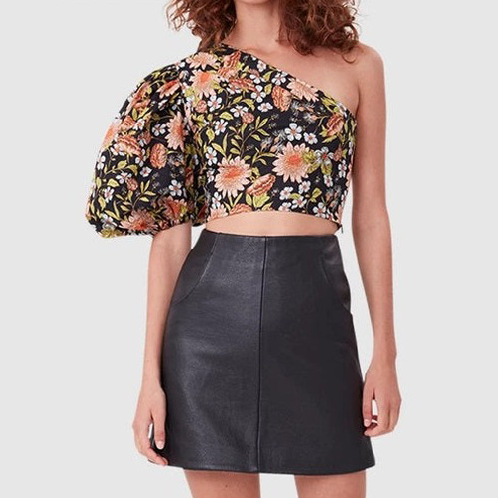 A Line Leather Women Mini Skirt
