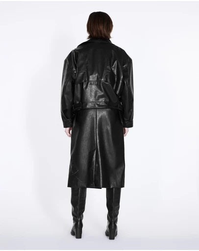 Cropped Zipped Faux-Leather Coat