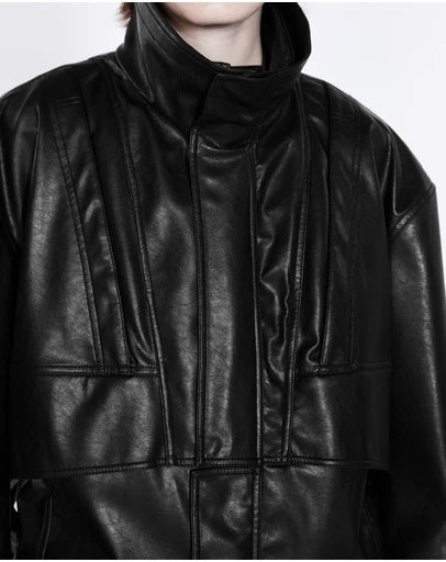 Cropped Zipped Faux-Leather Coat