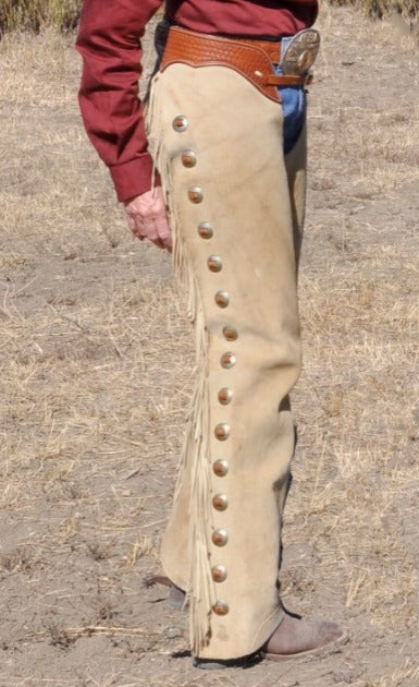 Suede Leather Fringes Beige Chap Cowboy Legging Ranch Wear Chinks Chaps
