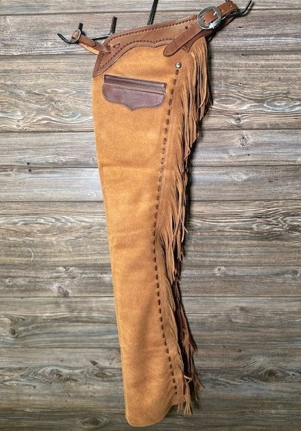 Equestrian Brown Leather Fringes Chap Cowboy Chinks Chap Ranch Wear Horse Riding