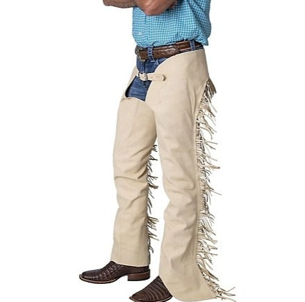 Beige Fringes Leather Beige Chap Cowboy Legging Ranch Wear Chinks Chaps Western Pants