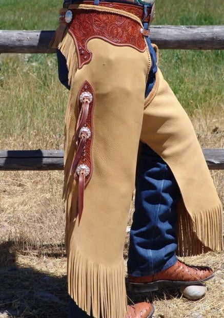 Fringes Leather Beige Chap Cowboy Legging Ranch Wear Chinks Chaps Horse Riding Pants