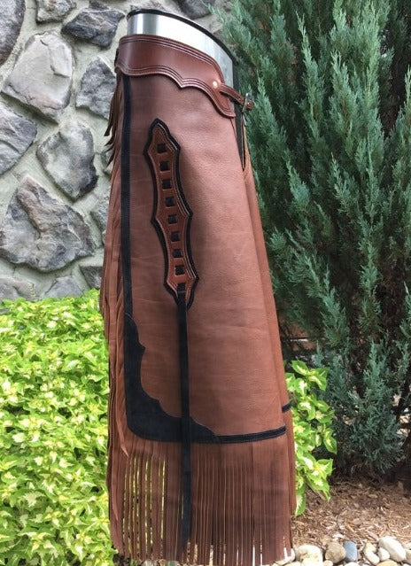 Light Brown Leather Chap Cowboy Fringes Chinks Chap Ranch Wear Legging Equestrian