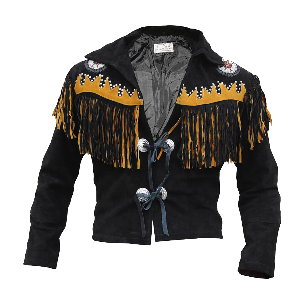 Western Leather Indian Western Carnival Fasching Jacket Color Black