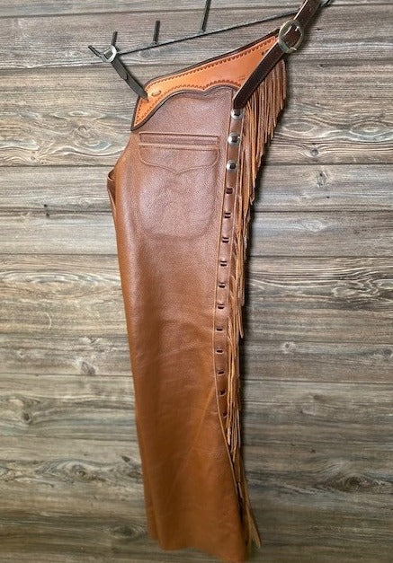 Horse Riding Chaps Western Fringes Pants Tan Brown Leather Chap Cowboy Chinks Chap Ranch Wear