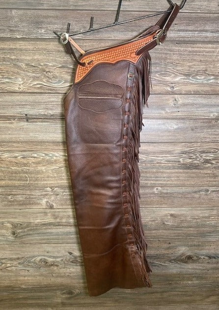 Leather Dark Distress Brown Chinks Chap Cowboy Horse Riding Chaps Ranch Wear Legging