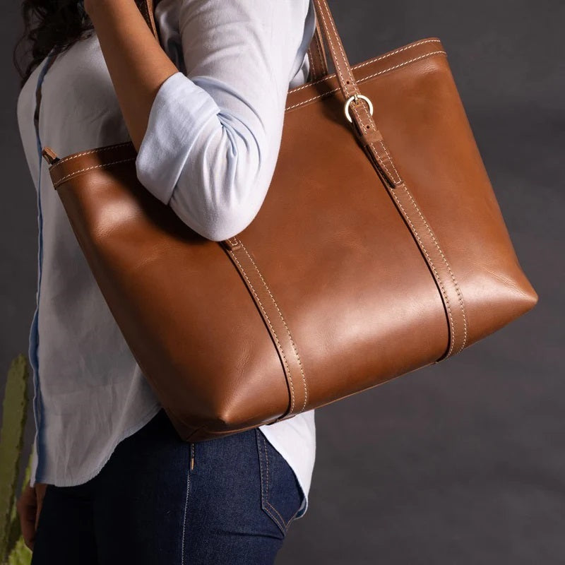 Brown Leather Women Tote Bag