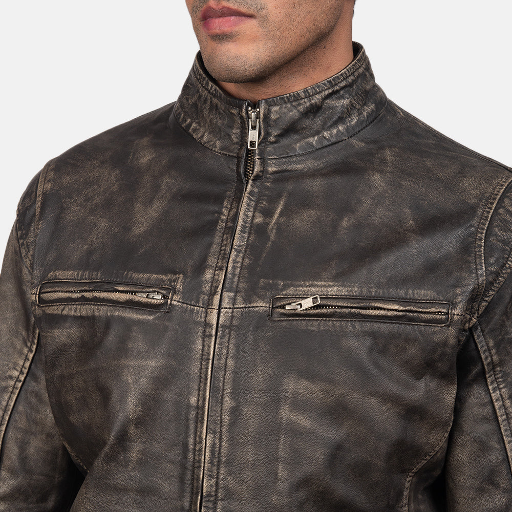 Ionic Distressed Brown Leather Biker Jacket