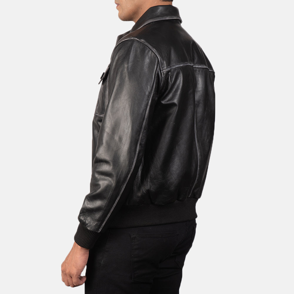 Aaron Black Leather Bomber Jacket