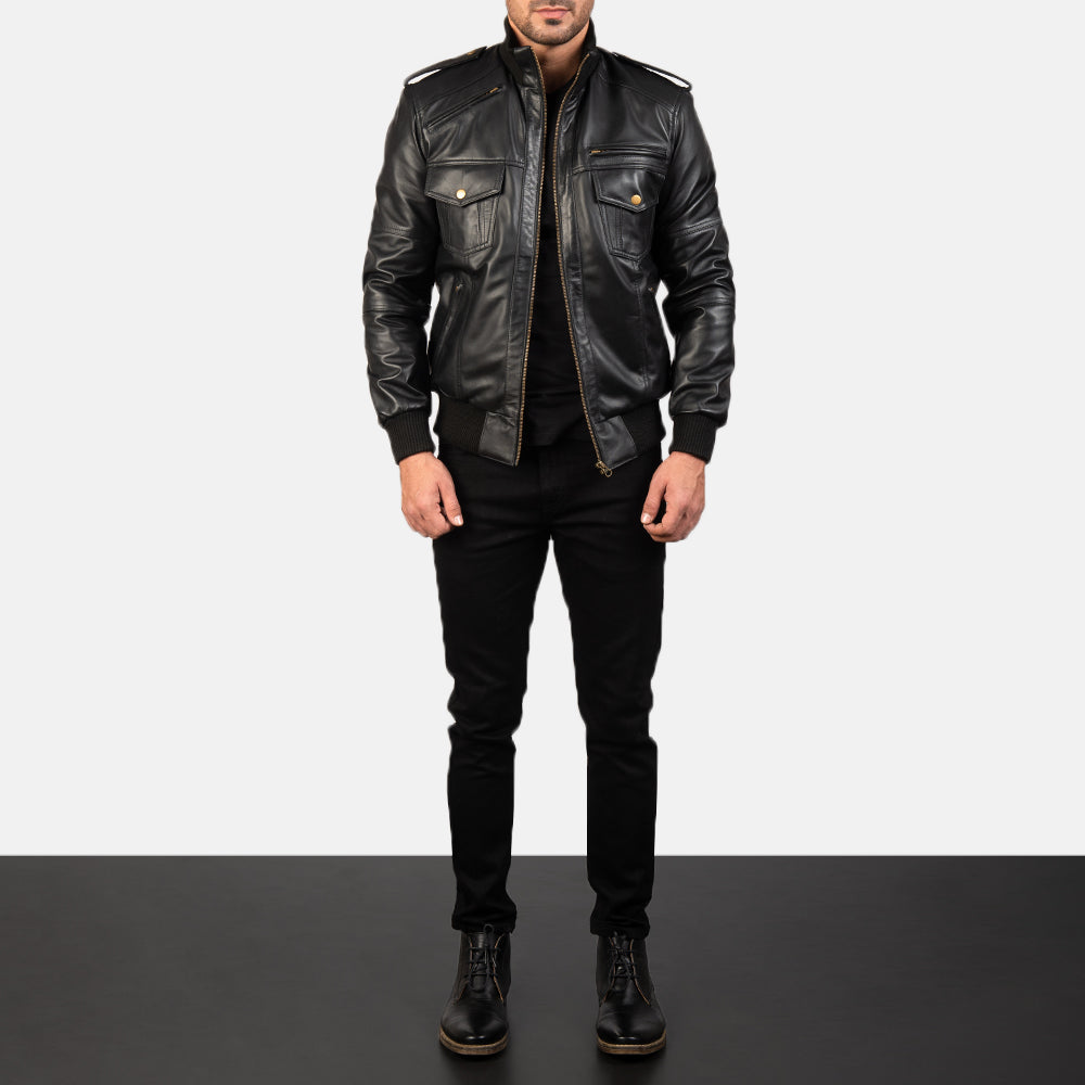 Agent Shadow Leather Bomber Jacket