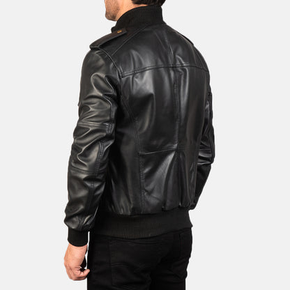 Agent Shadow Leather Bomber Jacket