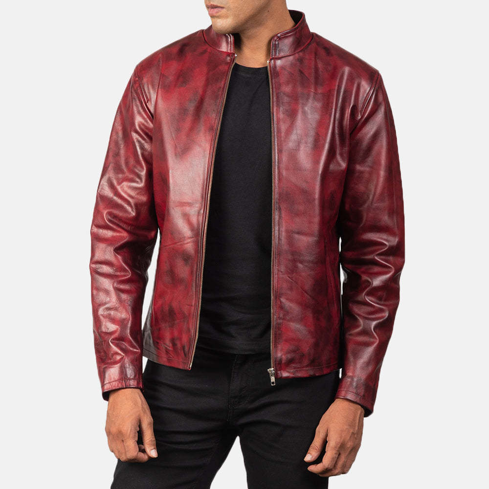 Alex Distressed Burgundy Leather Jacket