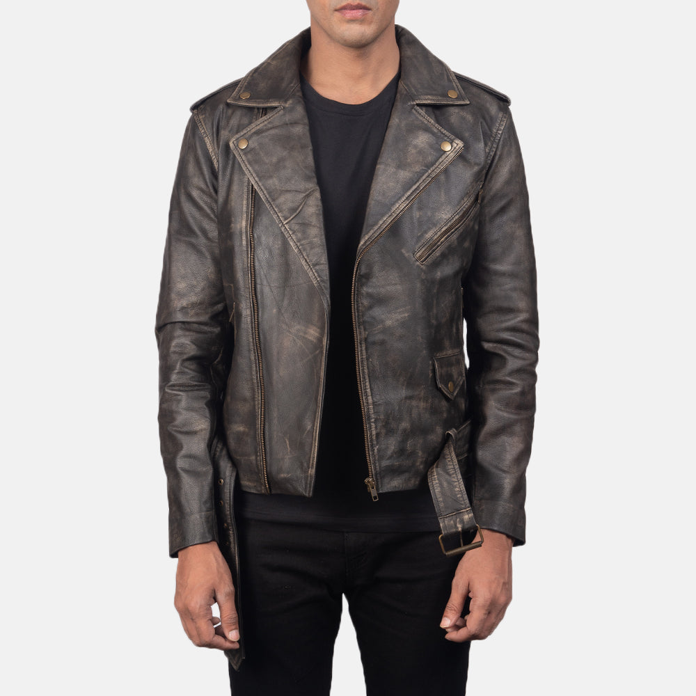 Allaric Alley Distressed Brown Leather Biker Jacket