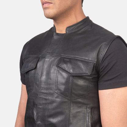 Atlas Moto Black Leather Vest