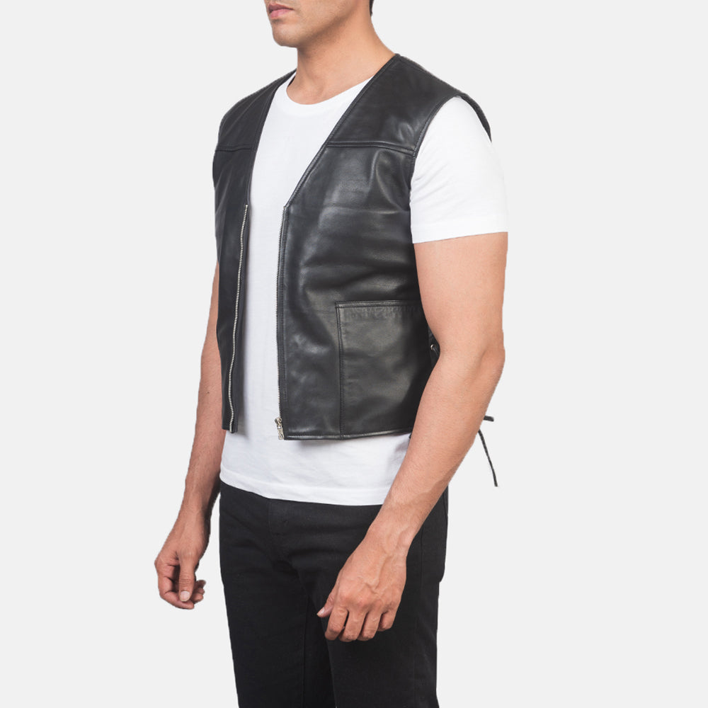 Brandon Black Leather Vest