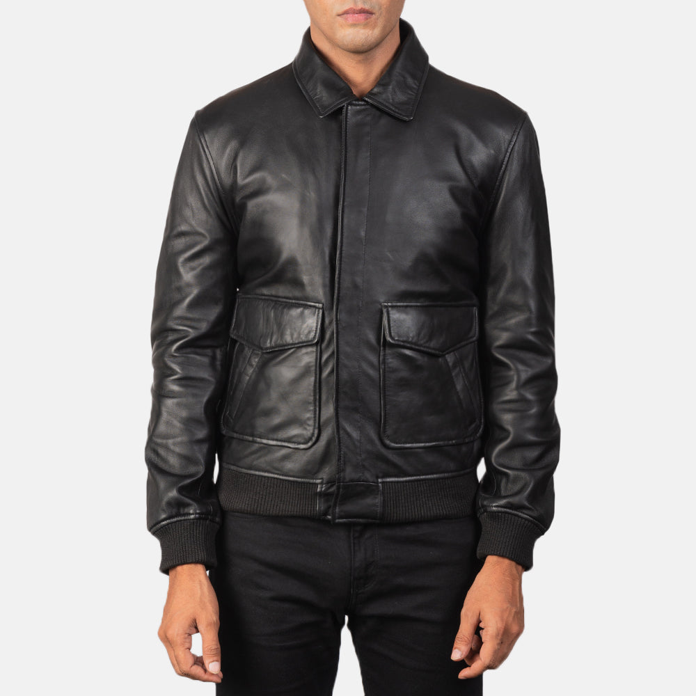 Coffmen Black A2 Leather Bomber Jacket