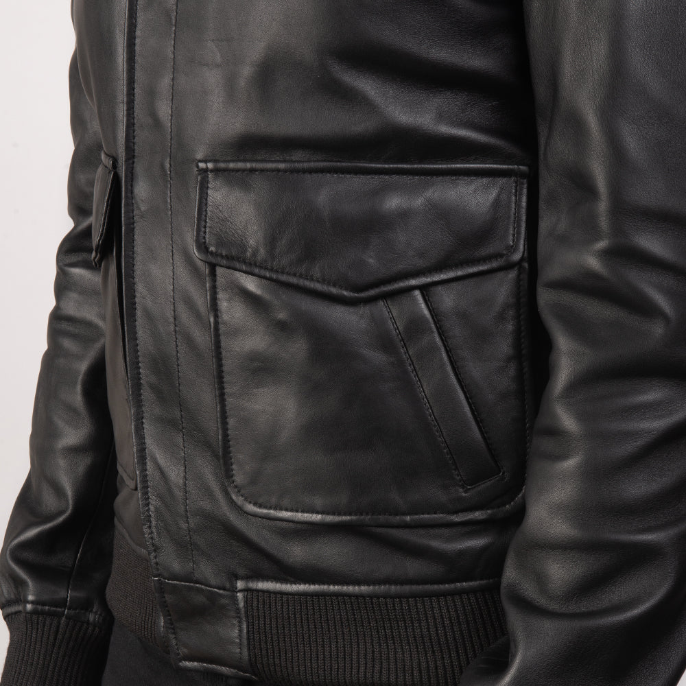 Coffmen Black A2 Leather Bomber Jacket