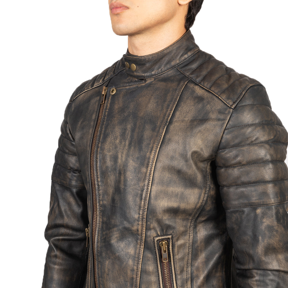 Faisor Distressed Brown Leather Biker Jacket
