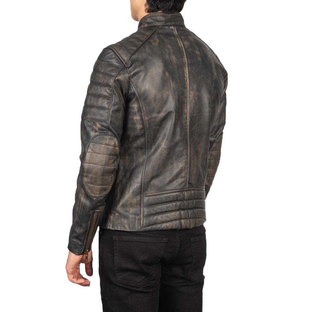 Faisor Distressed Brown Leather Biker Jacket