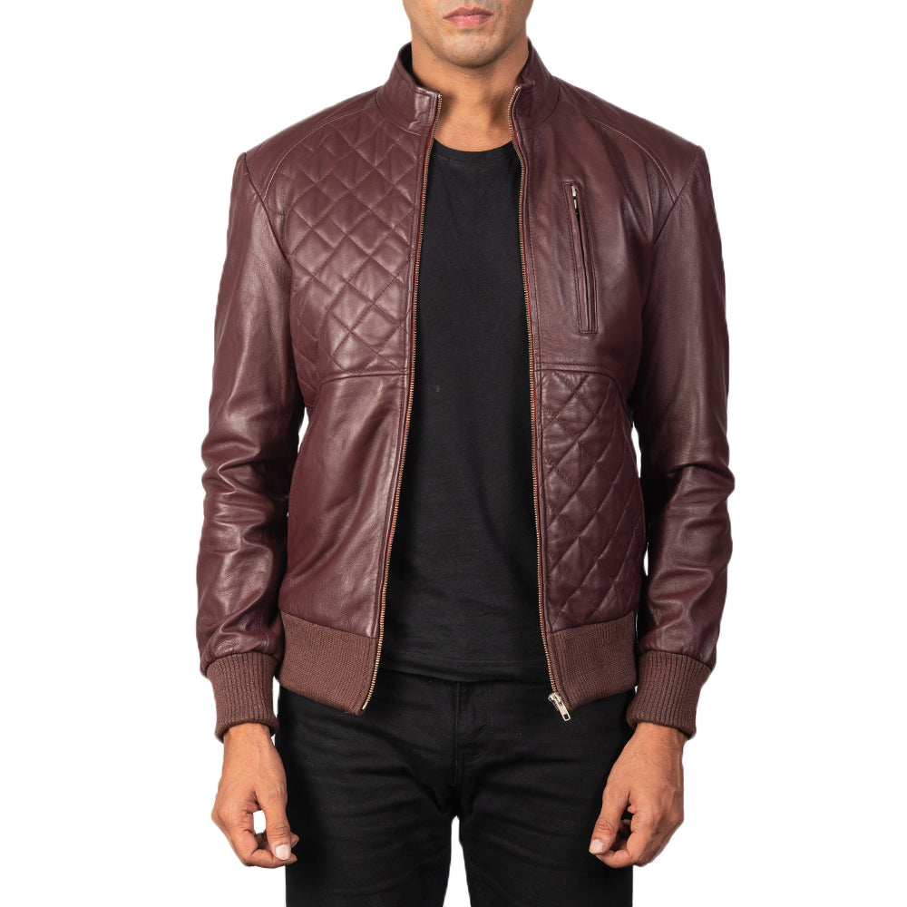 Moda Maroon Leather Bomber Jacket