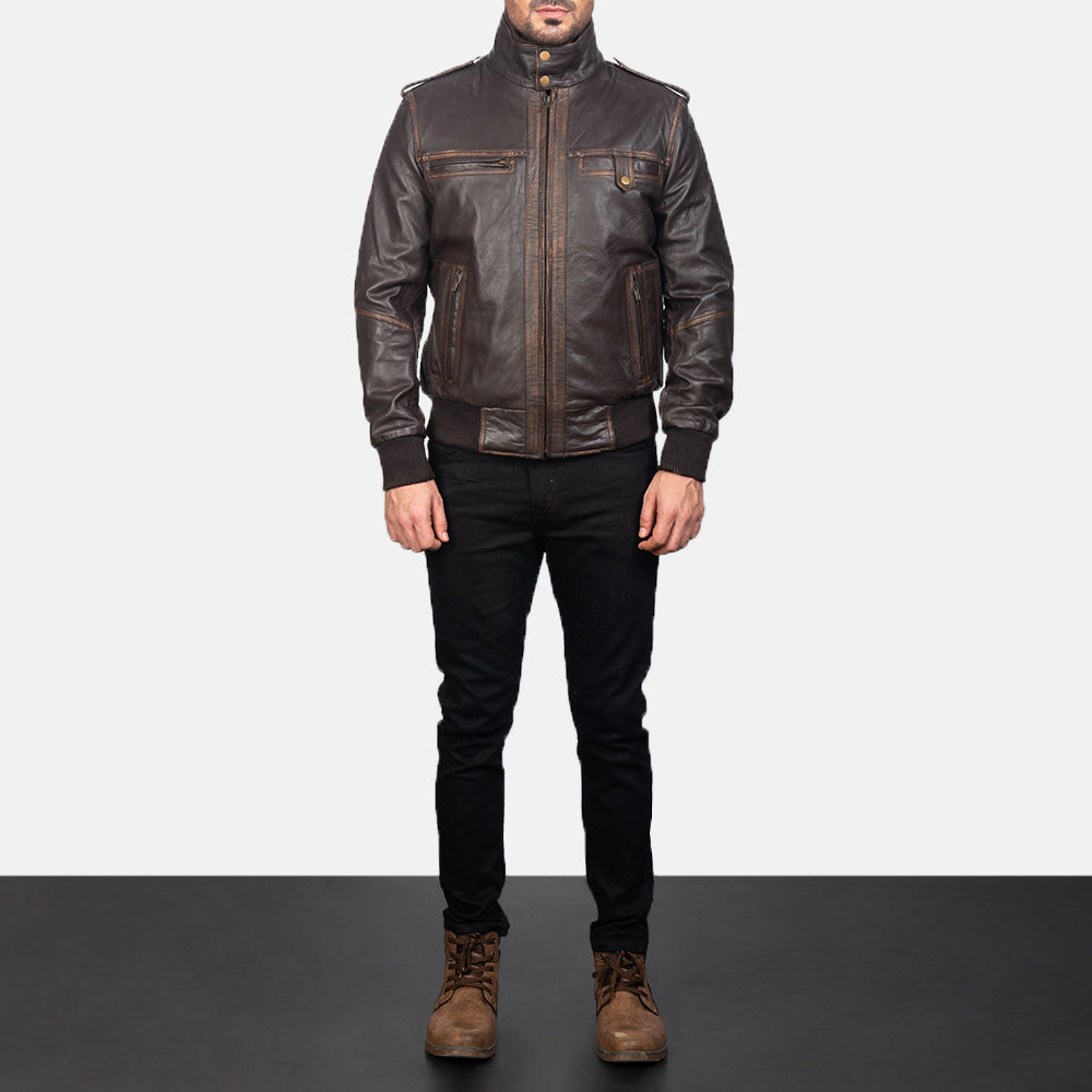 Glen Street Brown Leather Bomber Jacket