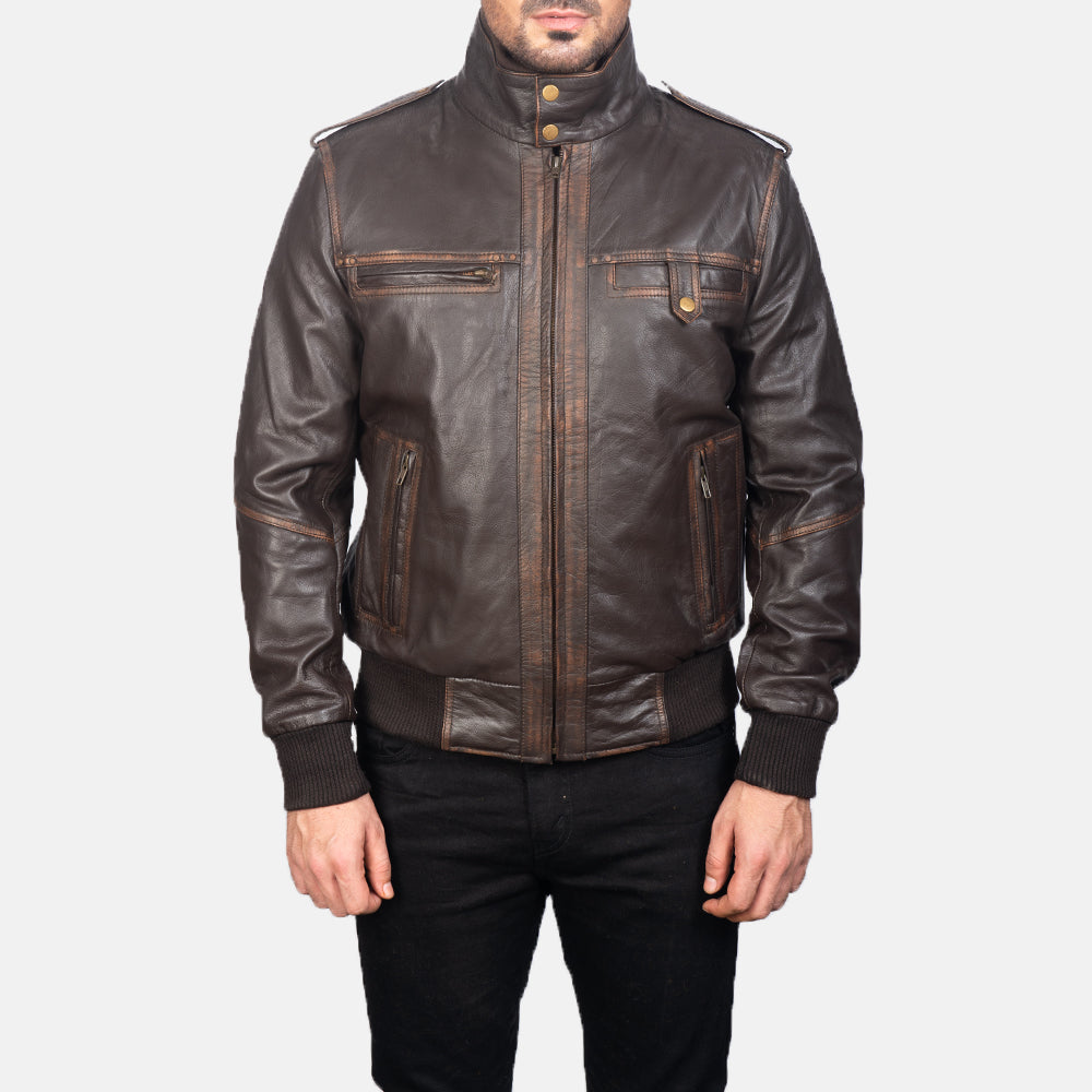 Glen Street Brown Leather Bomber Jacket
