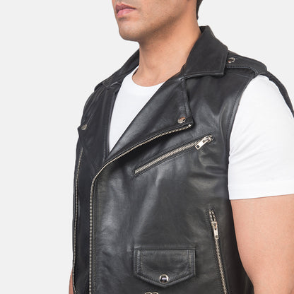 Sullivan Black Leather Biker Vest
