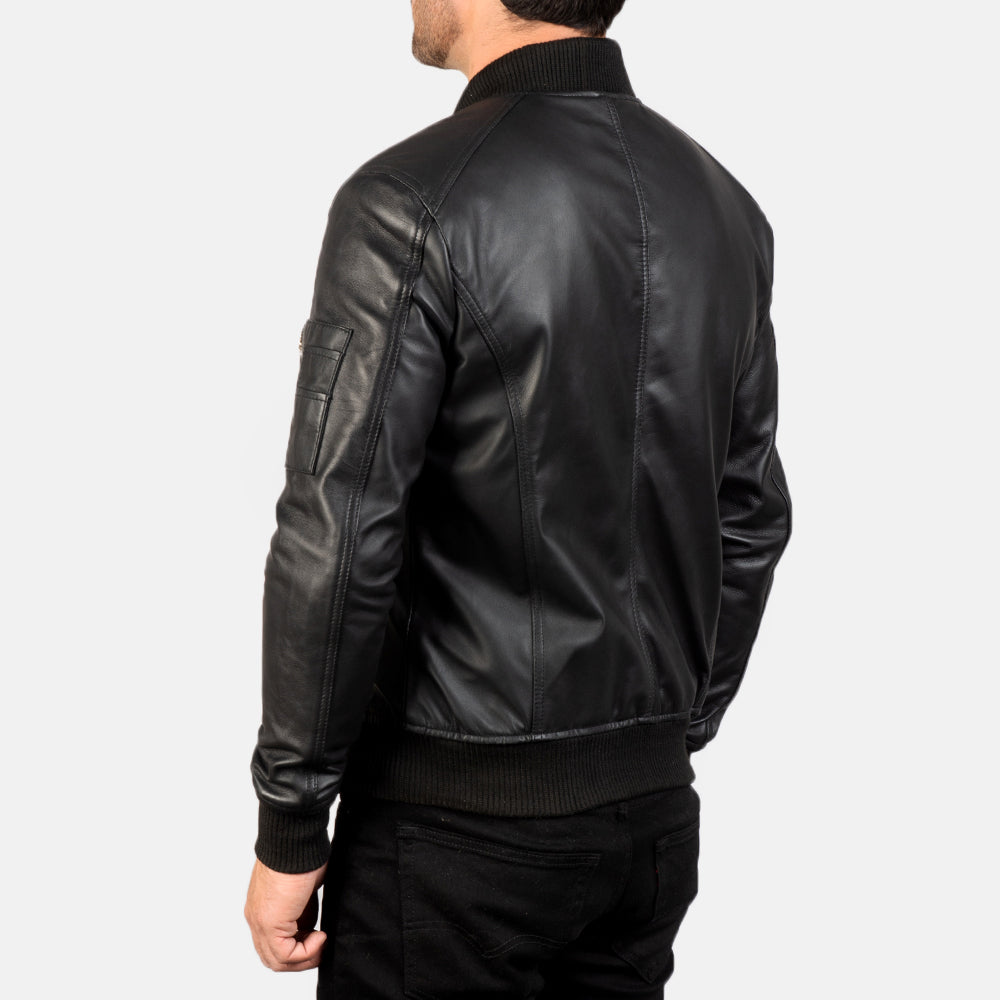 Bomia Black Leather Bomber Jacket