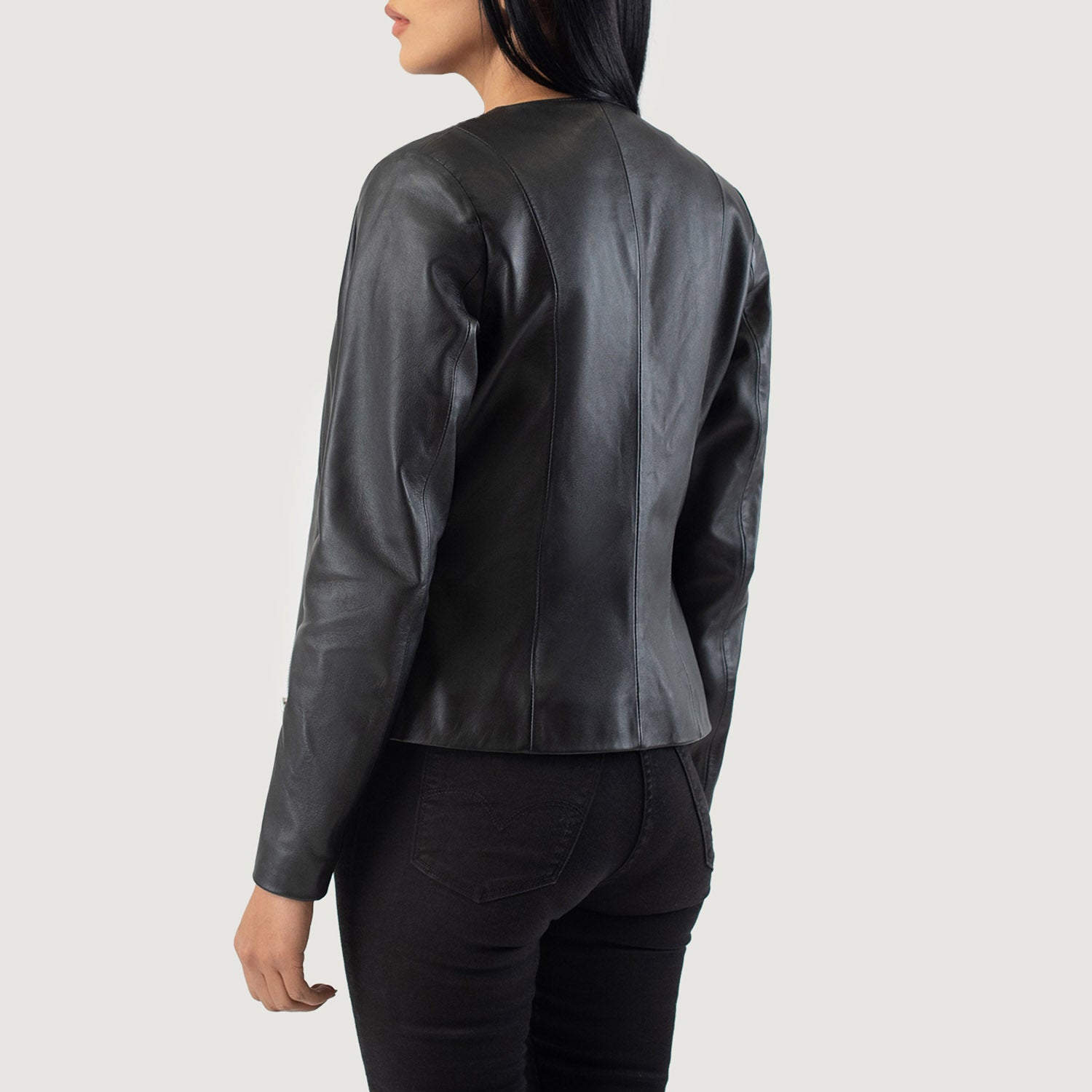 Elixir Black Collarless Leather Jacket