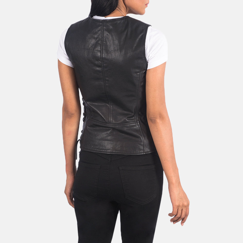 Vanda Black Leather Biker Vest
