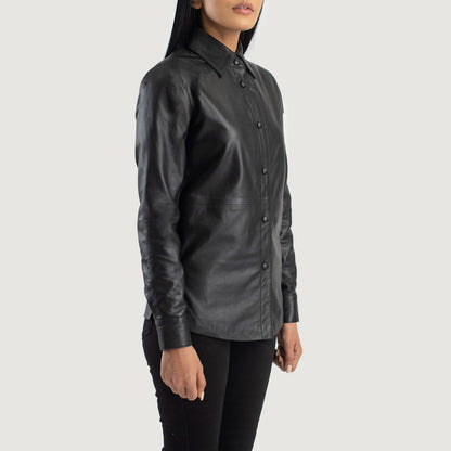 Zenith Black Leather Shirt Jacket