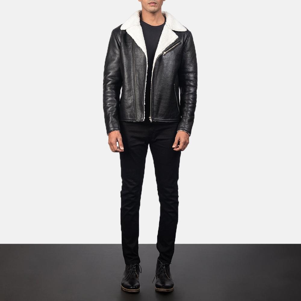 Alberto White Shearling Black Leather Jacket