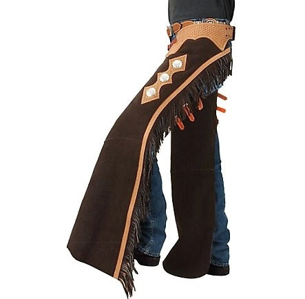 Dark Brown Suede Leather Chap Tooling Yoke Cowboy Fringes Chinks Chap Ranch Wear Legging