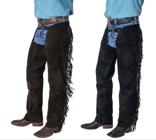 Dark Brown & Black Suede Leather Chap Cowboy Fringes Chinks Chap Ranch Wear Legging