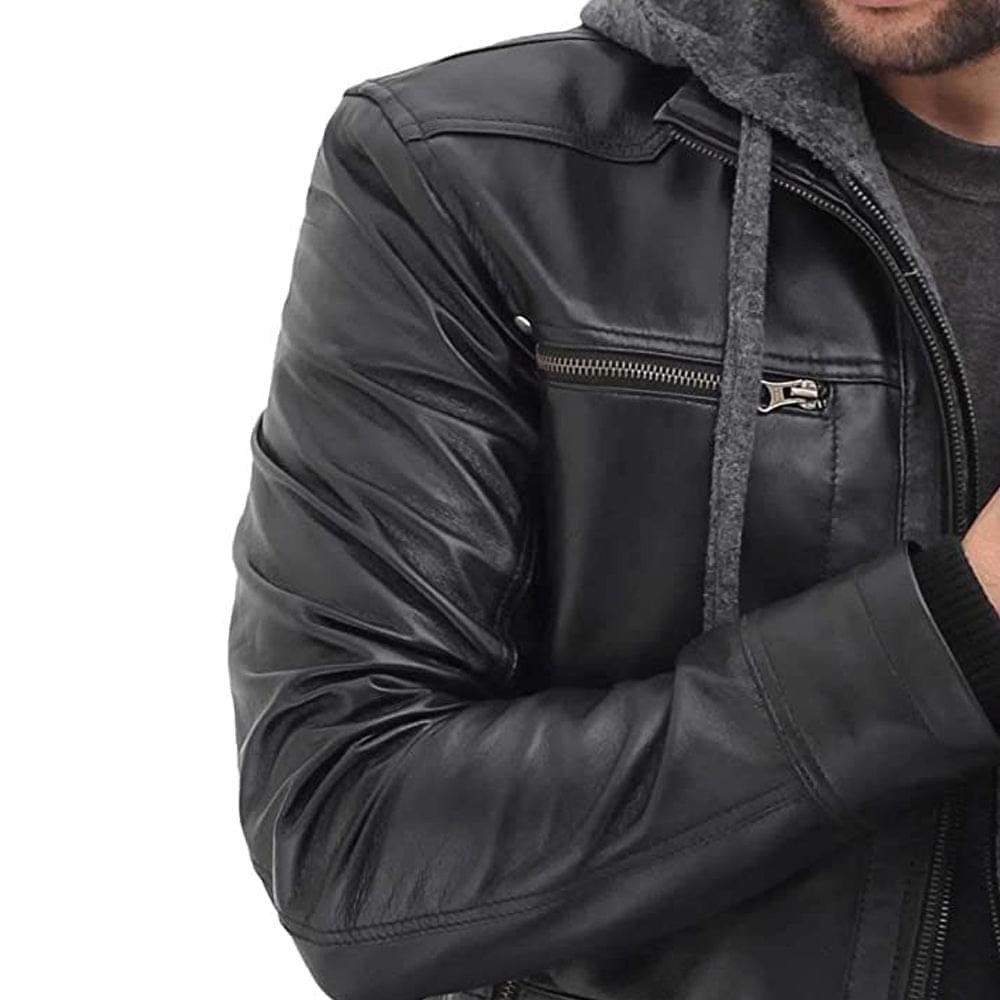 Black Leather Bomber Jacket in Hoodies
